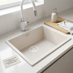 Sand White Sink 50x40 cm Under-mount, Over-mount with White Plug 1208970546